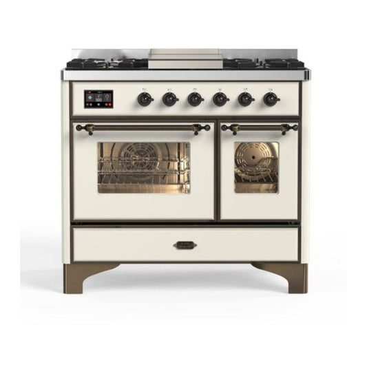 ILVE Majestic II 40" Antique White Dual Fuel Range with 6 Burners and Griddle Triple Glass Door Natural Gas
