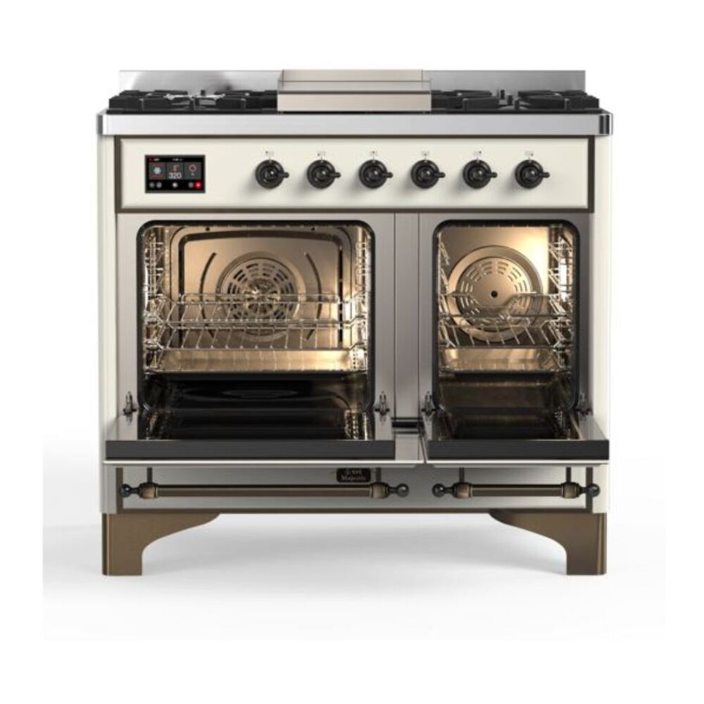 ILVE Majestic II 40 inch Triple Glass Door Natural Gas Dual Fuel Range Burnished Antique White