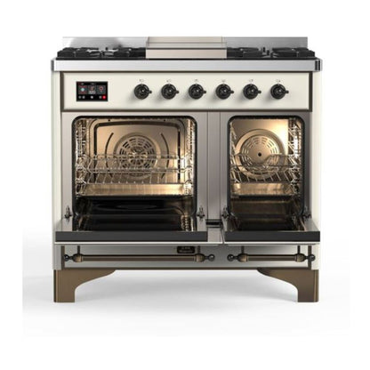 ILVE Majestic II 40 inch Triple Glass Door Natural Gas Dual Fuel Range Burnished Antique White