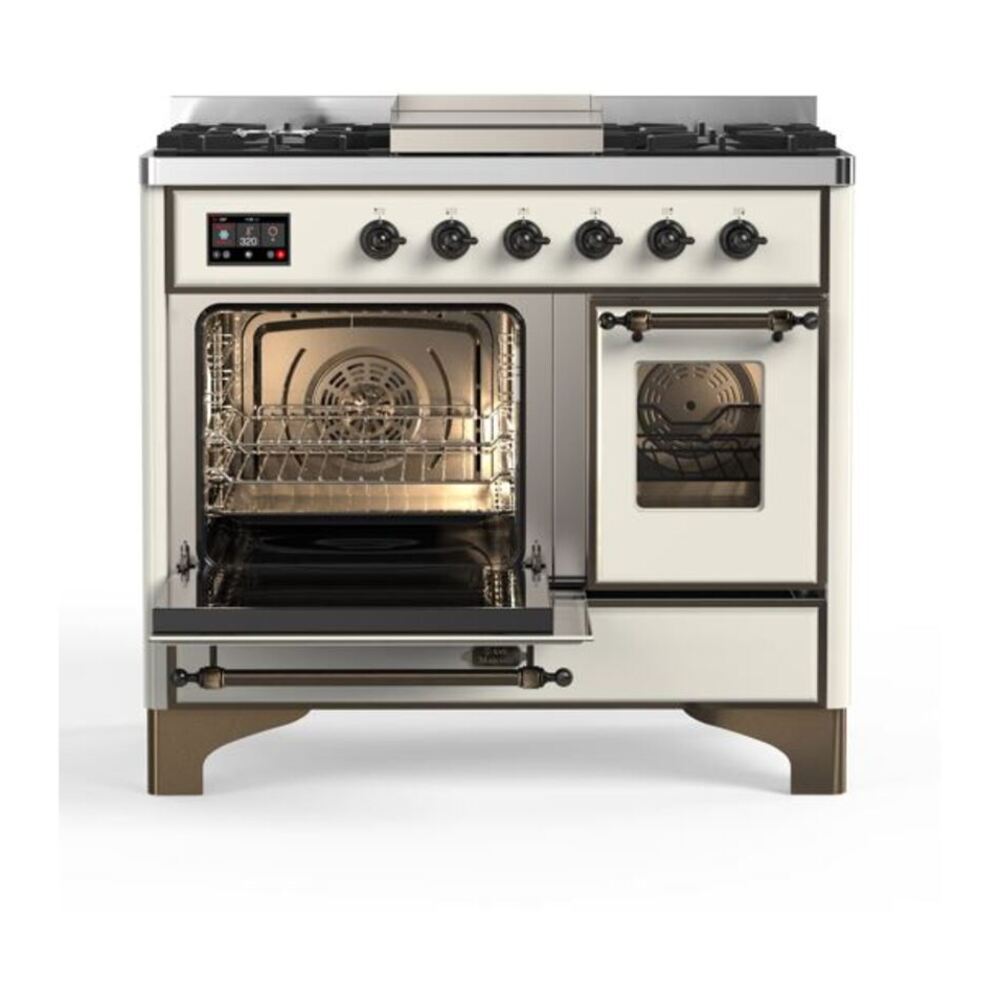 ILVE Majestic II 40 inch Triple Glass Door Natural Gas Dual Fuel Range Burnished Antique White