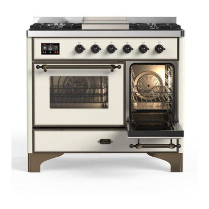 ILVE Majestic II 40 inch Triple Glass Door Natural Gas Dual Fuel Range Burnished Antique White