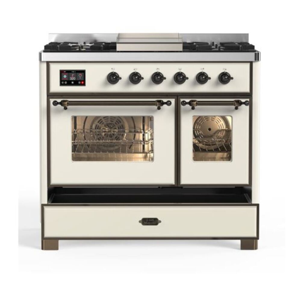 ILVE Majestic II 40 inch Triple Glass Door Natural Gas Dual Fuel Range Burnished Antique White