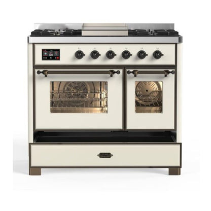 ILVE Majestic II 40 inch Triple Glass Door Natural Gas Dual Fuel Range Burnished Antique White