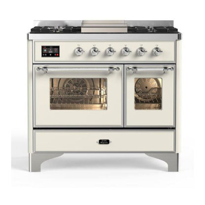 ILVE Majestic II 40 inch Triple Glass Door Natural Gas Dual Fuel Range Chrome Antique White
