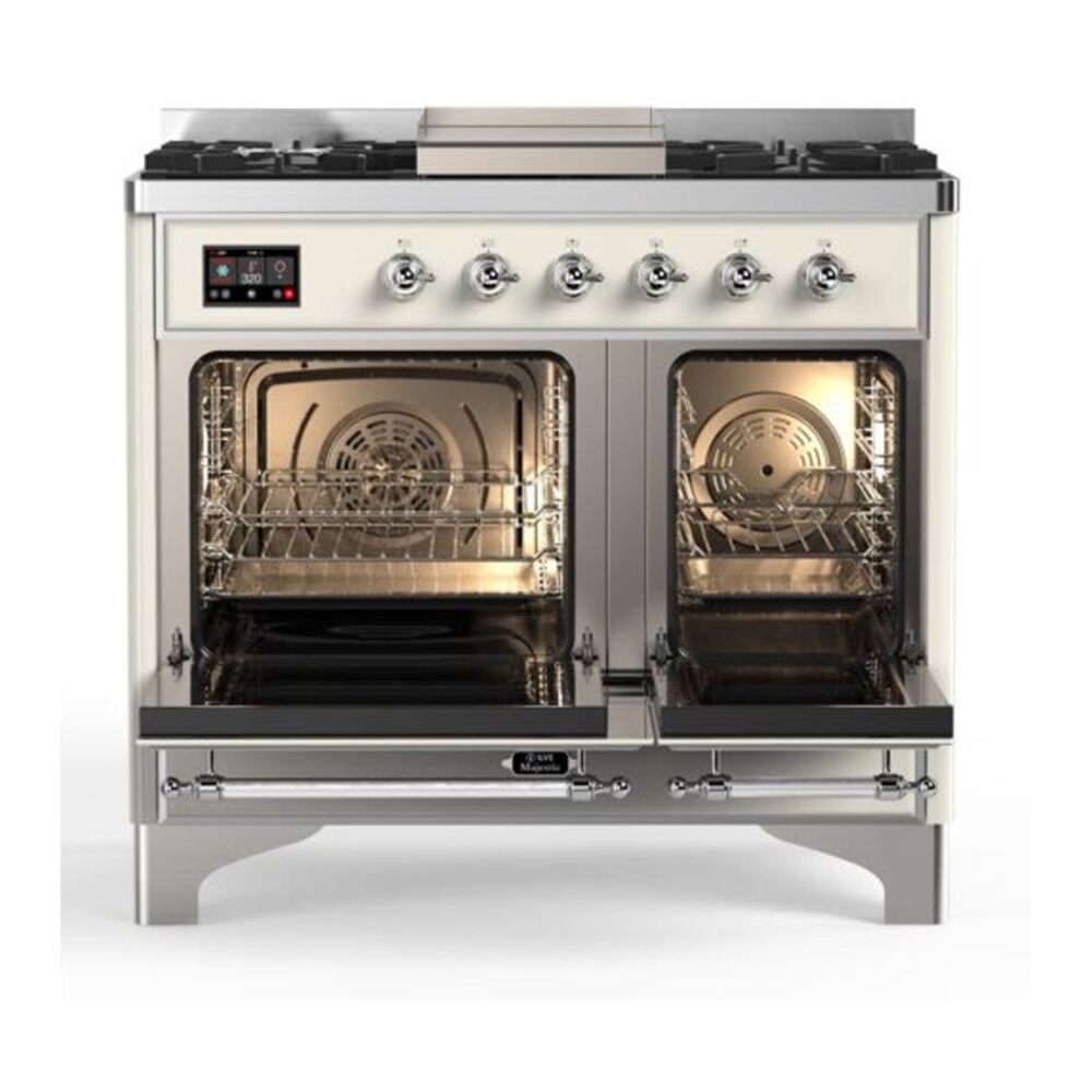 ILVE Majestic II 40 inch Triple Glass Door Natural Gas Dual Fuel Range Chrome Antique White