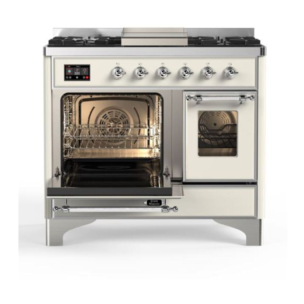 ILVE Majestic II 40 inch Triple Glass Door Natural Gas Dual Fuel Range Chrome Antique White
