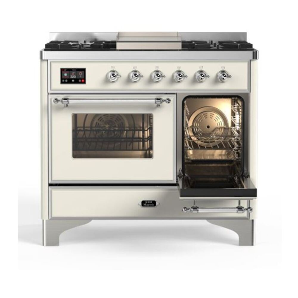 ILVE Majestic II 40 inch Triple Glass Door Natural Gas Dual Fuel Range Chrome Antique White