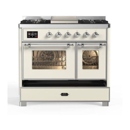 ILVE Majestic II 40 inch Triple Glass Door Natural Gas Dual Fuel Range Chrome Antique White