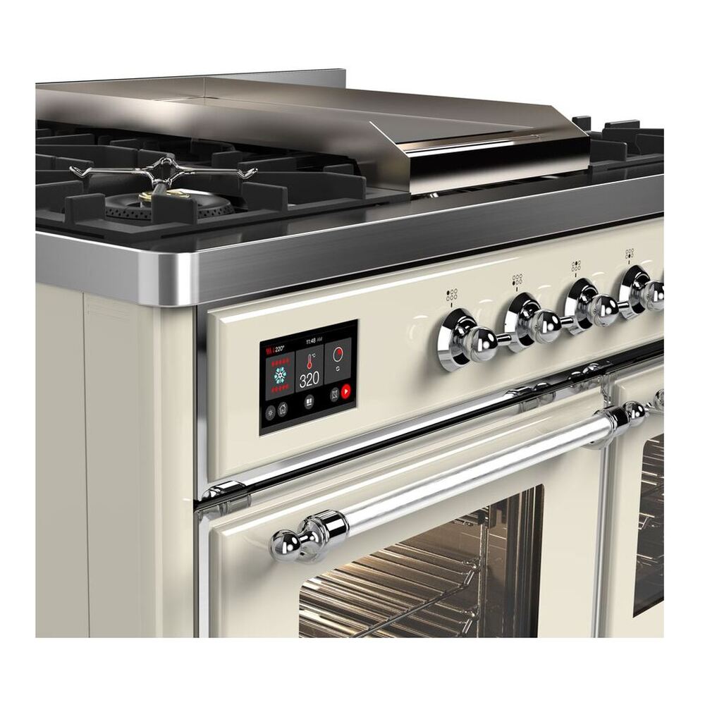 ILVE Majestic II 40 inch Triple Glass Door Natural Gas Dual Fuel Range Chrome Antique White