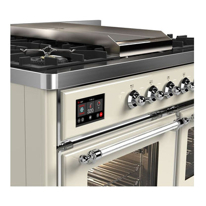 ILVE Majestic II 40 inch Triple Glass Door Natural Gas Dual Fuel Range Chrome Antique White