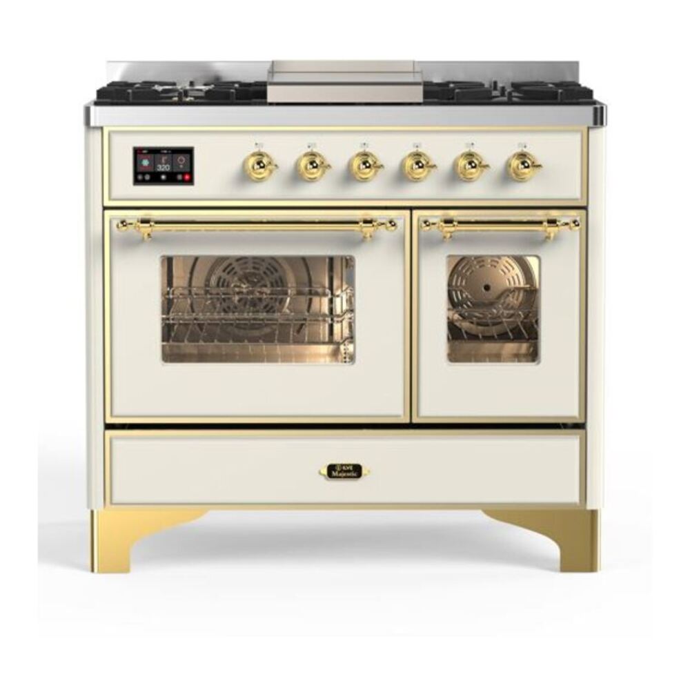 ILVE Majestic II 40 inch Triple Glass Door Natural Gas Dual Fuel Range Brass Antique White