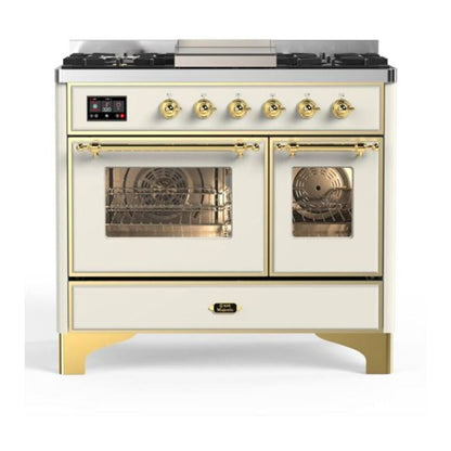 ILVE Majestic II 40 inch Triple Glass Door Natural Gas Dual Fuel Range Brass Antique White
