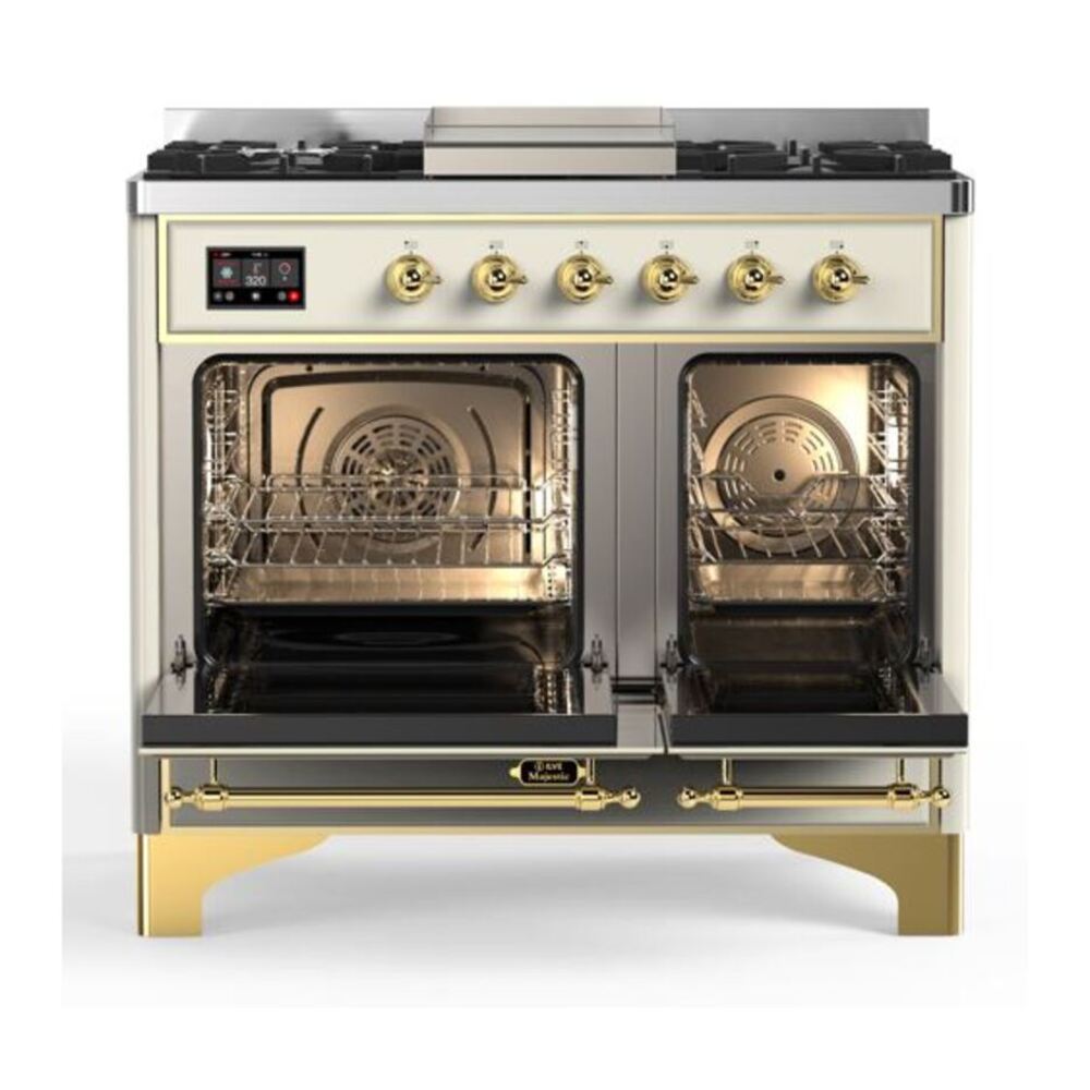 ILVE Majestic II 40 inch Triple Glass Door Natural Gas Dual Fuel Range Brass Antique White