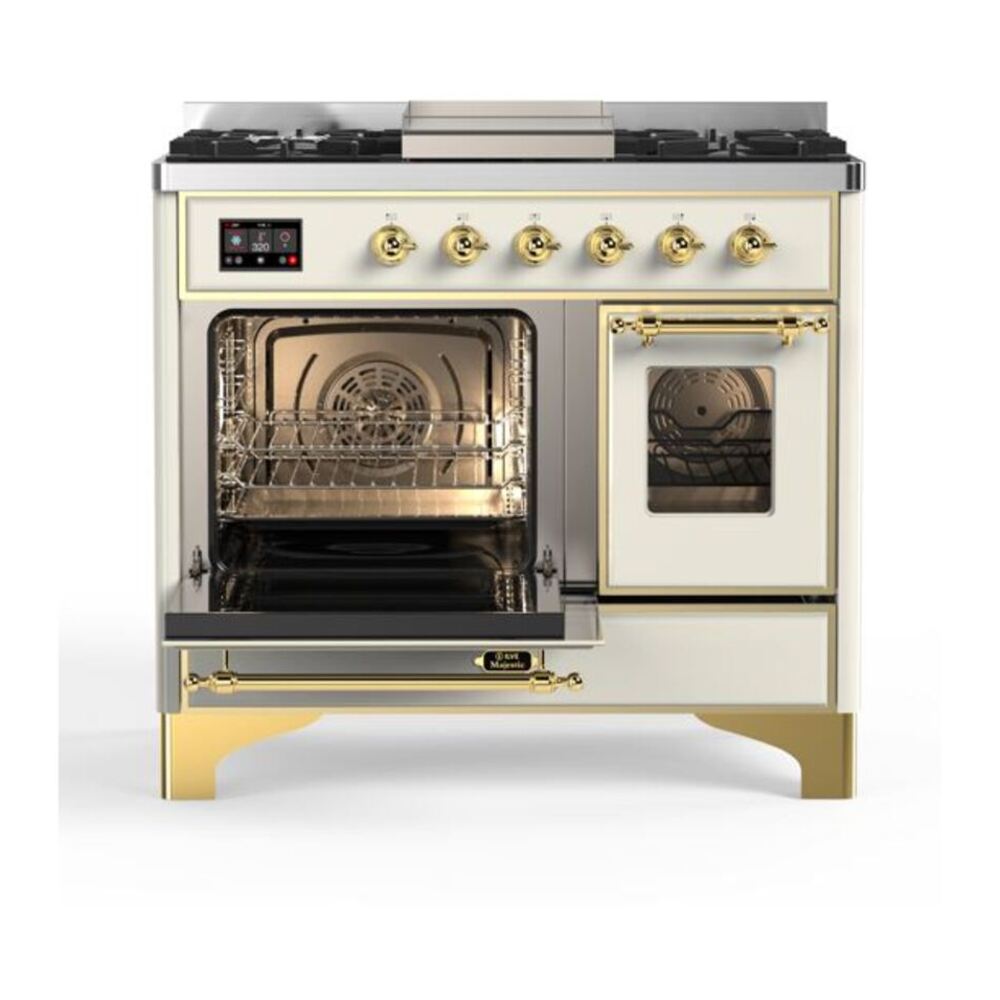 ILVE Majestic II 40 inch Triple Glass Door Natural Gas Dual Fuel Range Brass Antique White
