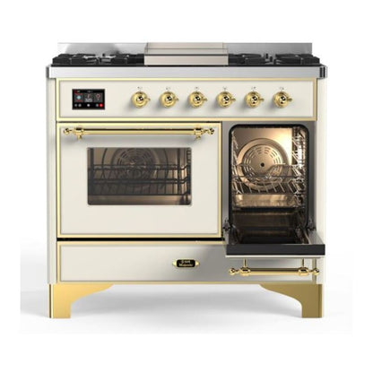 ILVE Majestic II 40 inch Triple Glass Door Natural Gas Dual Fuel Range Brass Antique White