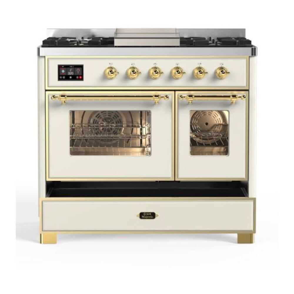 ILVE Majestic II 40 inch Triple Glass Door Natural Gas Dual Fuel Range Brass Antique White