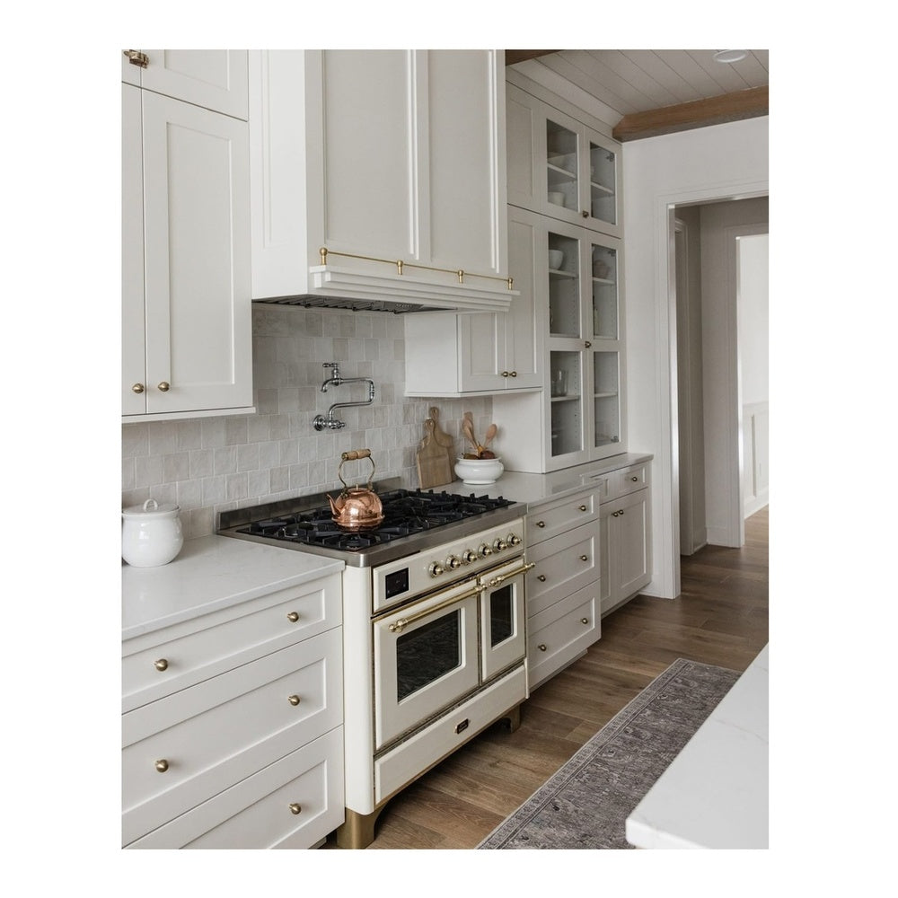 ILVE Majestic II 40 inch Triple Glass Door Natural Gas Dual Fuel Range Brass Antique White