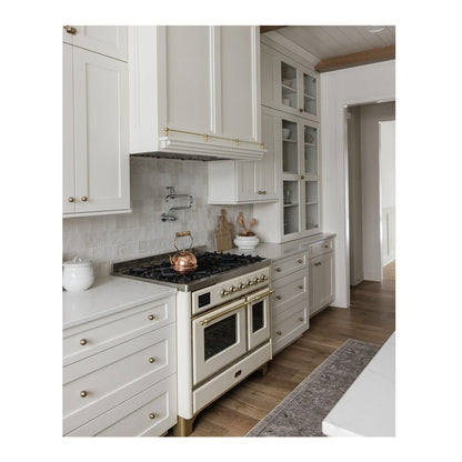 ILVE Majestic II 40 inch Triple Glass Door Natural Gas Dual Fuel Range Brass Antique White