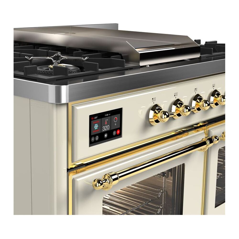 ILVE Majestic II 40 inch Triple Glass Door Natural Gas Dual Fuel Range Brass Antique White