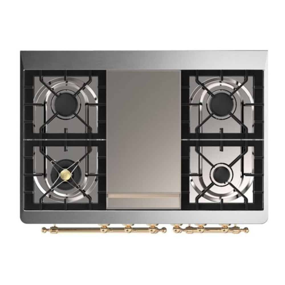 ILVE Majestic II 40 inch Triple Glass Door Natural Gas Dual Fuel Range Brass Antique White