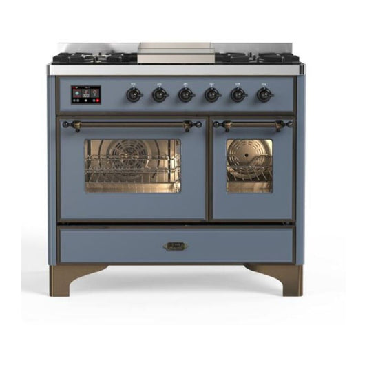 ILVE Majestic II 40" Blue Grey Dual Fuel Range with 6 Burners and Griddle Triple Glass Door Natural Gas