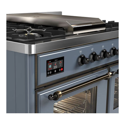 ILVE Majestic II 40 inch Triple Glass Door Natural Gas Dual Fuel Range Burnished Blue Grey