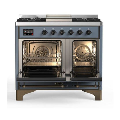 ILVE Majestic II 40 inch Triple Glass Door Natural Gas Dual Fuel Range Burnished Blue Grey