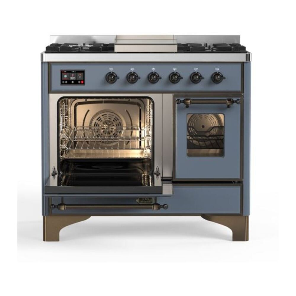 ILVE Majestic II 40 inch Triple Glass Door Natural Gas Dual Fuel Range Burnished Blue Grey