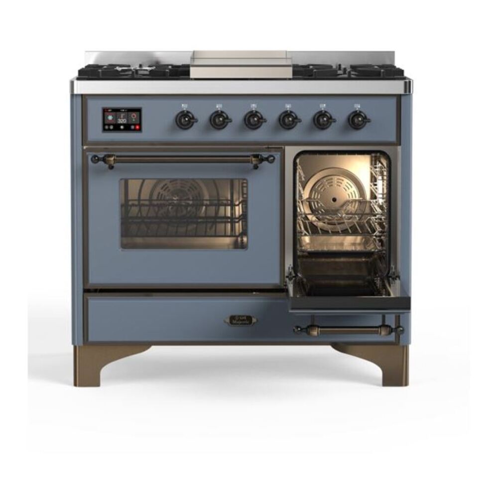ILVE Majestic II 40 inch Triple Glass Door Natural Gas Dual Fuel Range Burnished Blue Grey