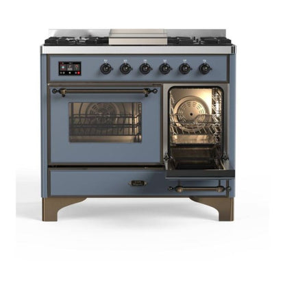 ILVE Majestic II 40 inch Triple Glass Door Natural Gas Dual Fuel Range Burnished Blue Grey