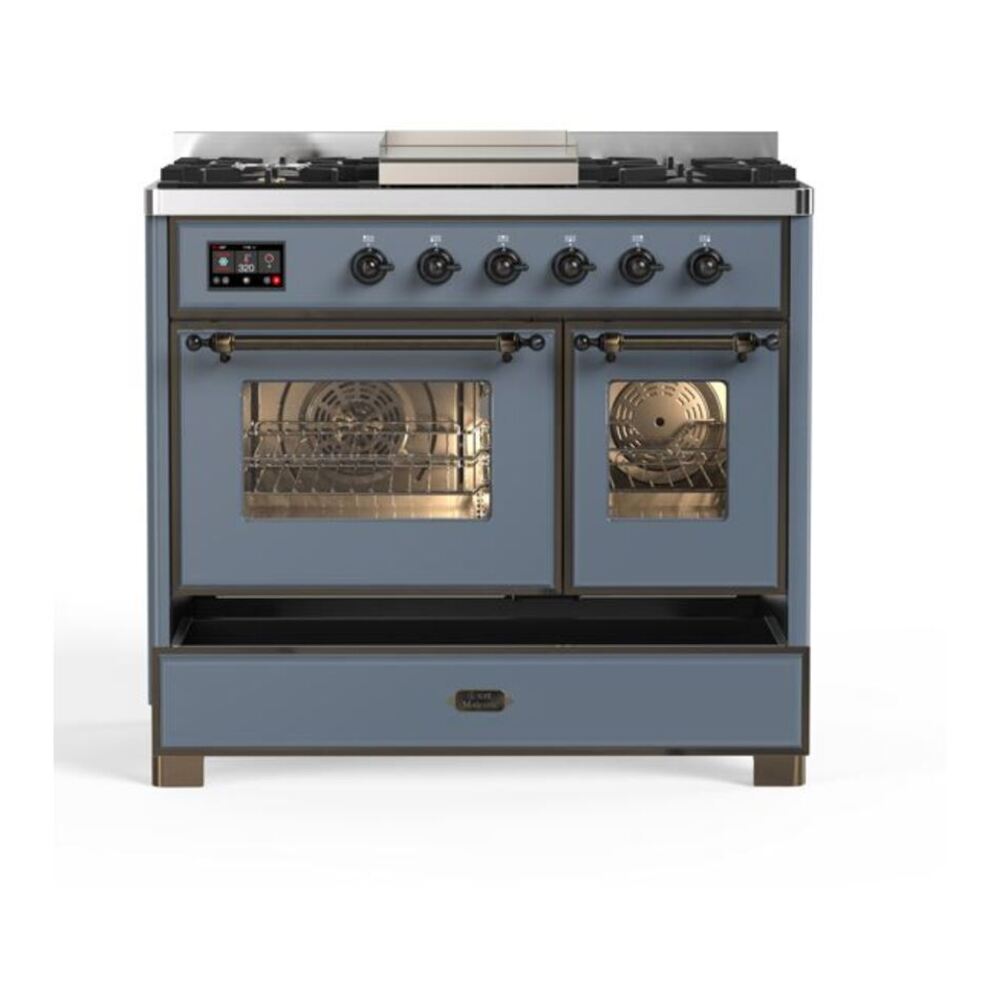 ILVE Majestic II 40 inch Triple Glass Door Natural Gas Dual Fuel Range Burnished Blue Grey