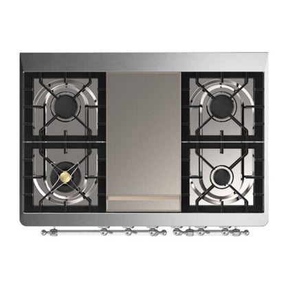 ILVE Majestic II 40 inch Triple Glass Door Natural Gas Dual Fuel Range Chrome Blue Grey
