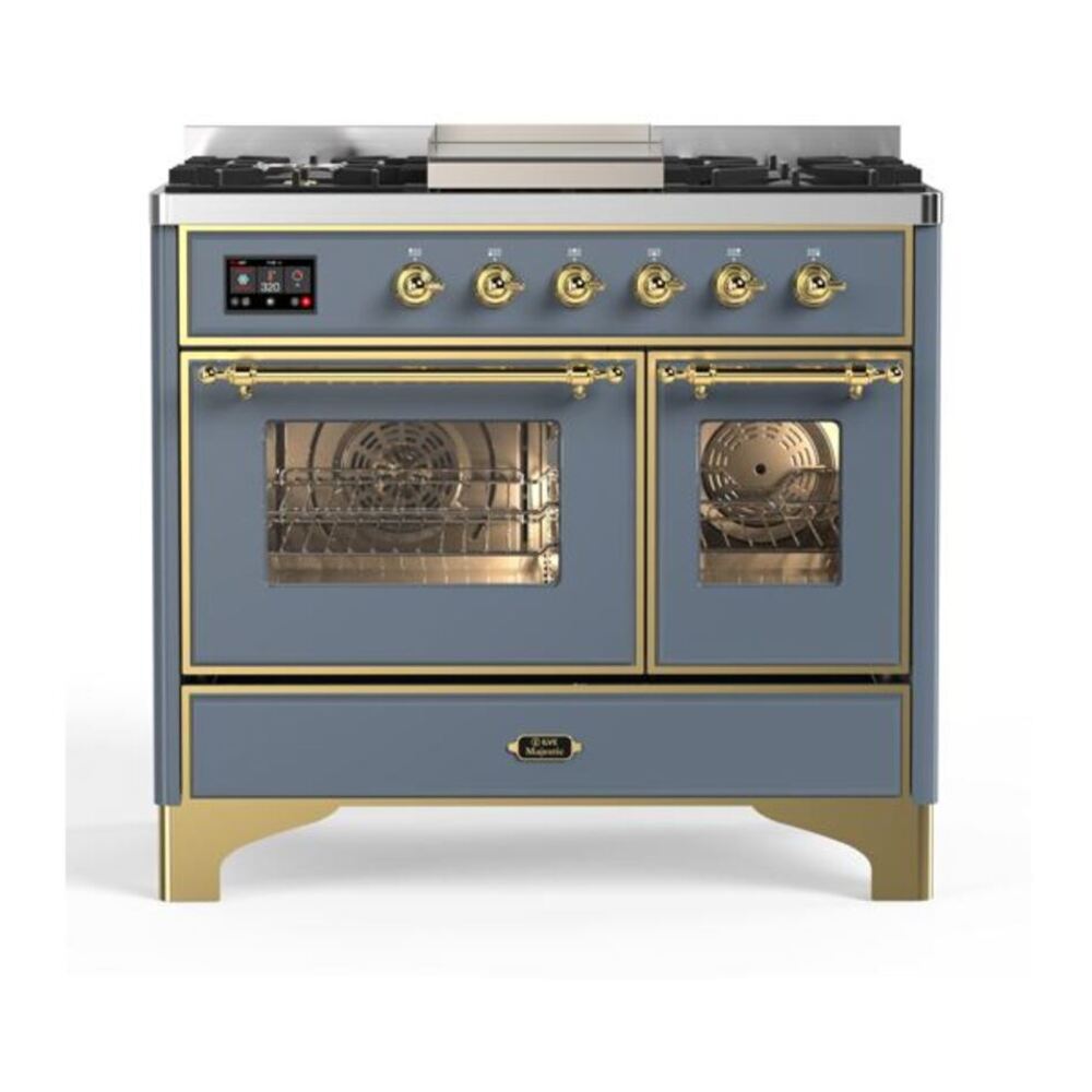 ILVE Majestic II 40 inch Triple Glass Door Natural Gas Dual Fuel Range Brass Blue Grey
