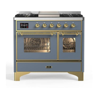 ILVE Majestic II 40 inch Triple Glass Door Natural Gas Dual Fuel Range Brass Blue Grey