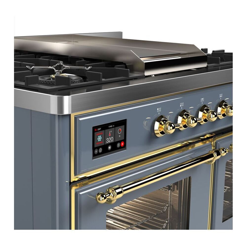 ILVE Majestic II 40 inch Triple Glass Door Natural Gas Dual Fuel Range Brass Blue Grey