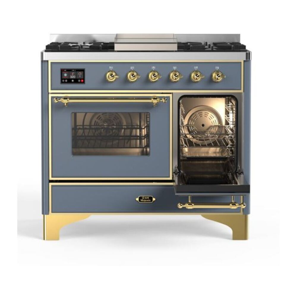 ILVE Majestic II 40 inch Triple Glass Door Natural Gas Dual Fuel Range Brass Blue Grey