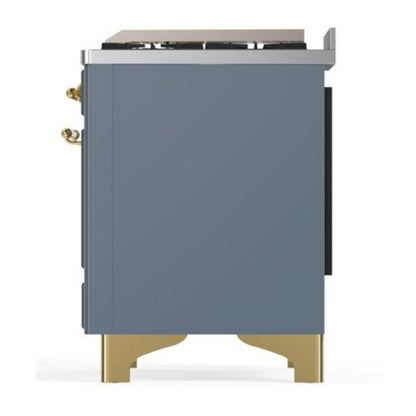 ILVE Majestic II 40 inch Triple Glass Door Natural Gas Dual Fuel Range Brass Blue Grey