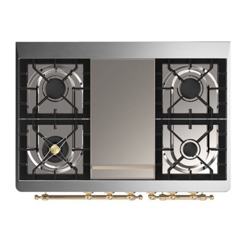 ILVE Majestic II 40 inch Triple Glass Door Natural Gas Dual Fuel Range Brass Blue Grey