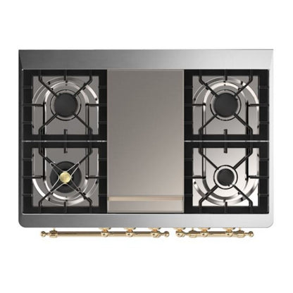 ILVE Majestic II 40 inch Triple Glass Door Natural Gas Dual Fuel Range Brass Blue Grey