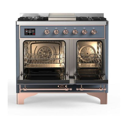 ILVE Majestic II 40 inch Triple Glass Door Natural Gas Dual Fuel Range Copper Blue Grey