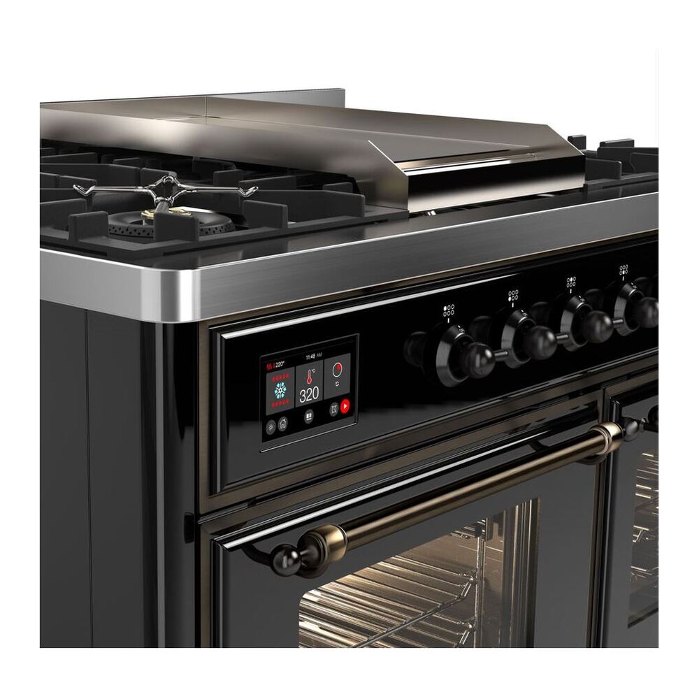 ILVE Majestic II 40 inch Triple Glass Door Natural Gas Dual Fuel Range Burnished Glossy Black
