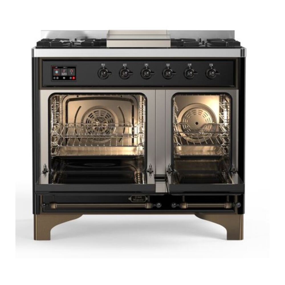 ILVE Majestic II 40 inch Triple Glass Door Natural Gas Dual Fuel Range Burnished Glossy Black