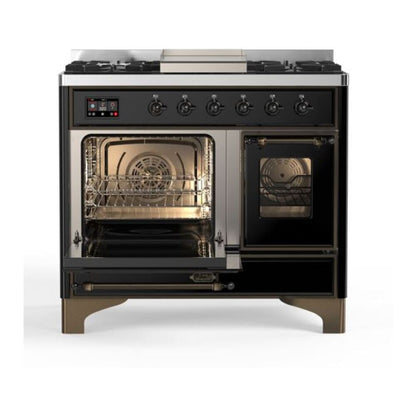 ILVE Majestic II 40 inch Triple Glass Door Natural Gas Dual Fuel Range Burnished Glossy Black