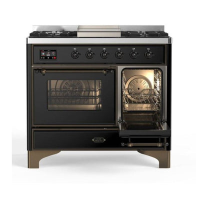 ILVE Majestic II 40 inch Triple Glass Door Natural Gas Dual Fuel Range Burnished Glossy Black
