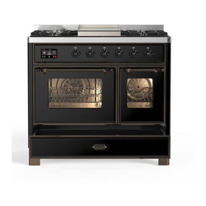 ILVE Majestic II 40 inch Triple Glass Door Natural Gas Dual Fuel Range Burnished Glossy Black