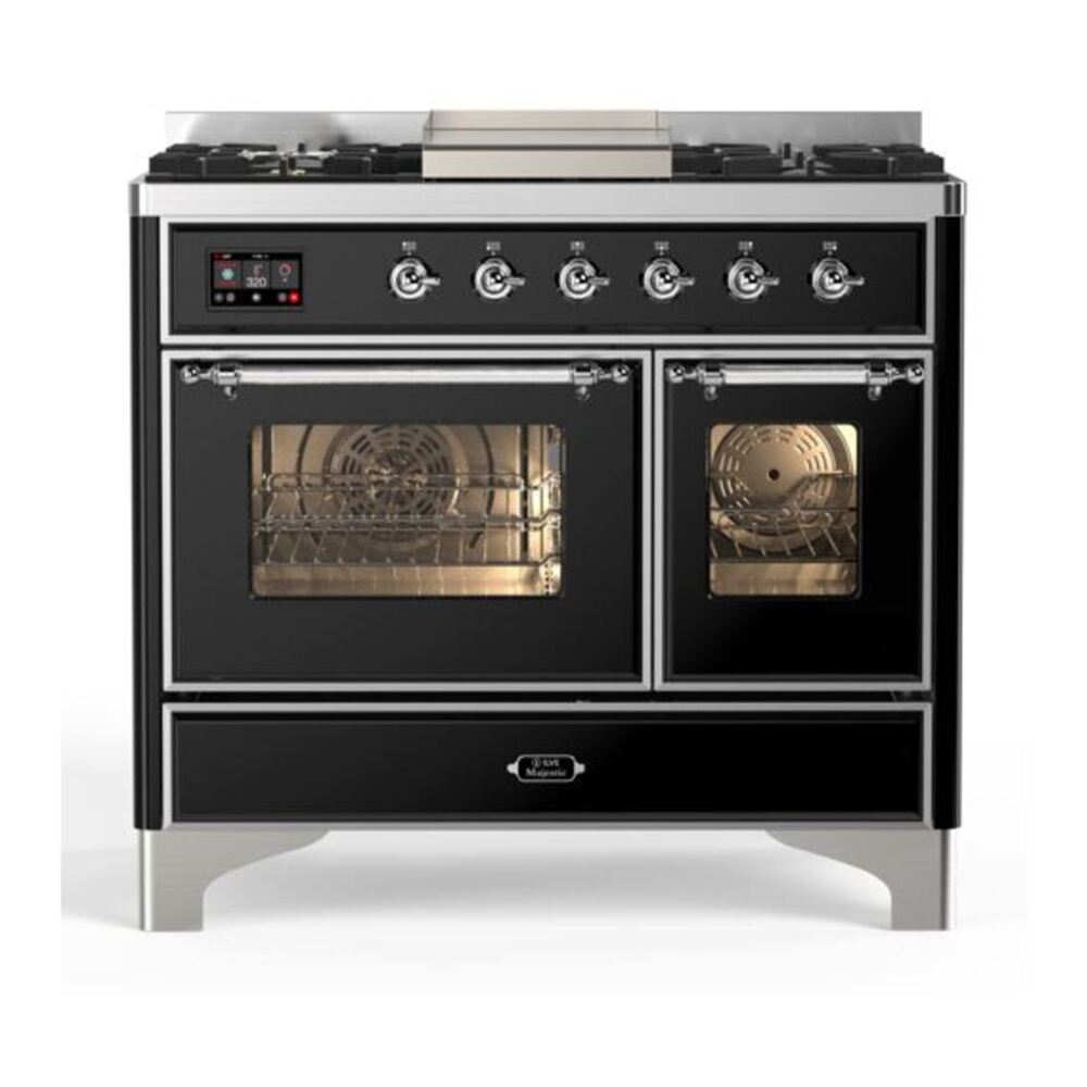 ILVE Majestic II 40 inch Triple Glass Door Natural Gas Dual Fuel Range Chrome Glossy Black