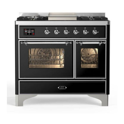 ILVE Majestic II 40 inch Triple Glass Door Natural Gas Dual Fuel Range Chrome Glossy Black