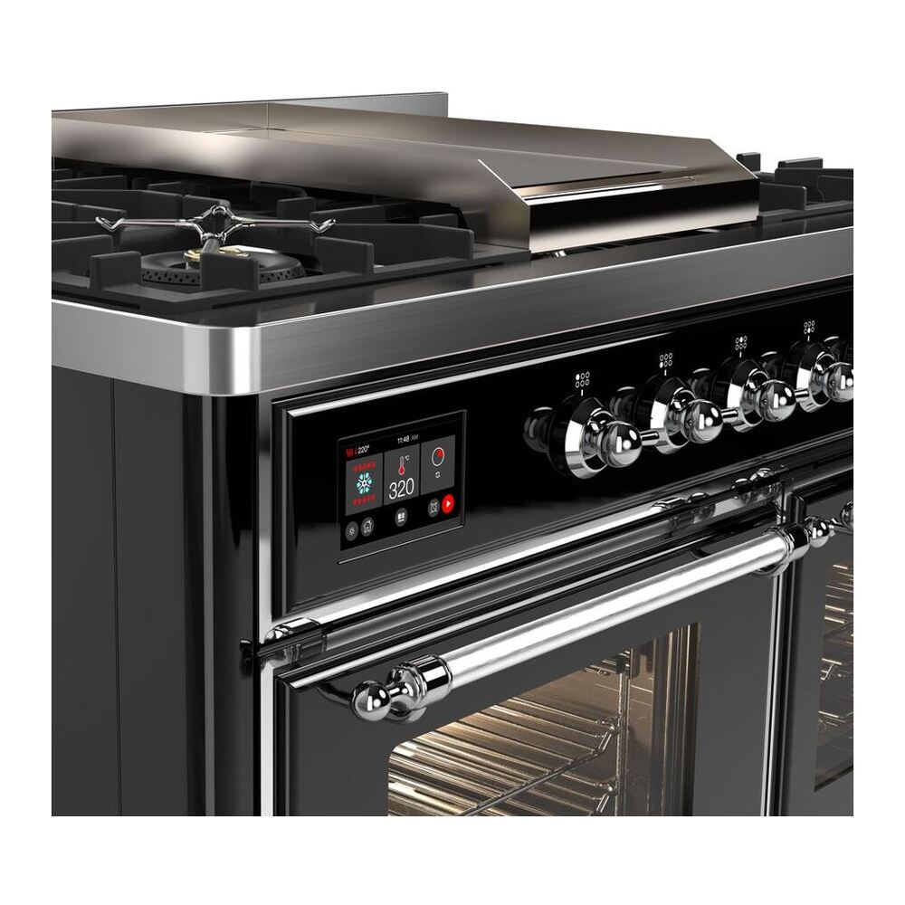 ILVE Majestic II 40 inch Triple Glass Door Natural Gas Dual Fuel Range Chrome Glossy Black