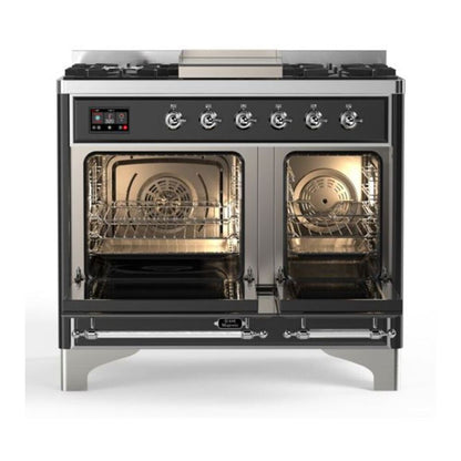 ILVE Majestic II 40 inch Triple Glass Door Natural Gas Dual Fuel Range Chrome Glossy Black