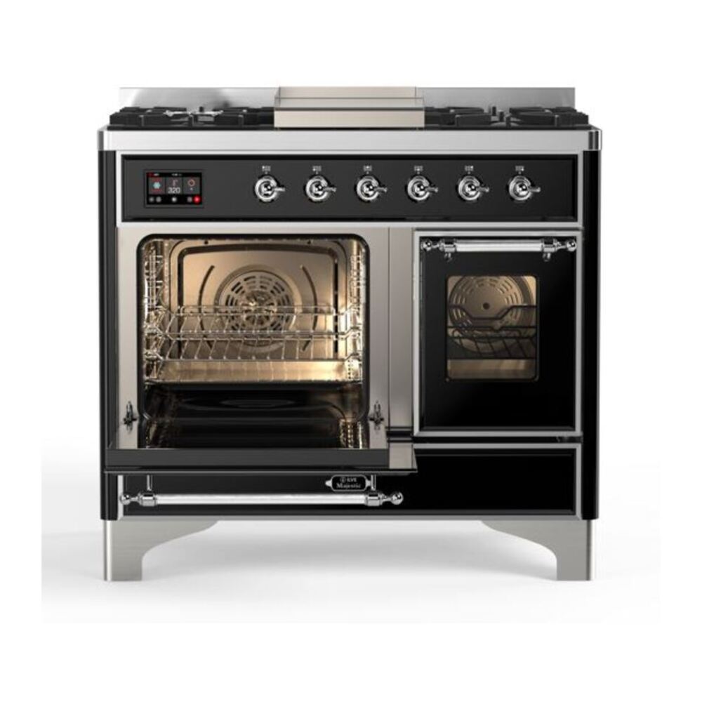 ILVE Majestic II 40 inch Triple Glass Door Natural Gas Dual Fuel Range Chrome Glossy Black
